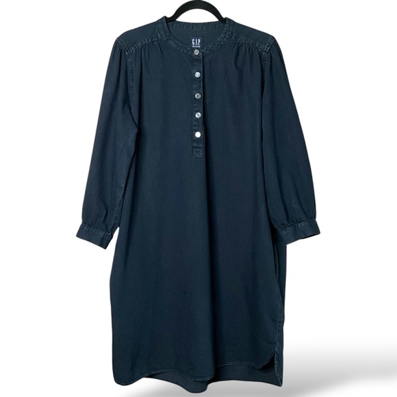 GAP DENIM Cotton Long Sleeve Henley Shirt Dress w/ Side Seam Pockets US Sz XL - Picture 3 of 8